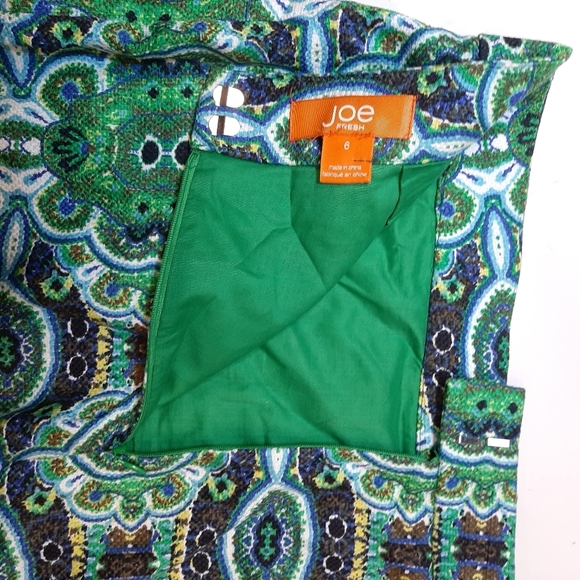 3/$20 Joe Fresh Pencil Skirt Tapestry Kaleidoscope Colorful Green Blue Textured - Picture 6 of 8